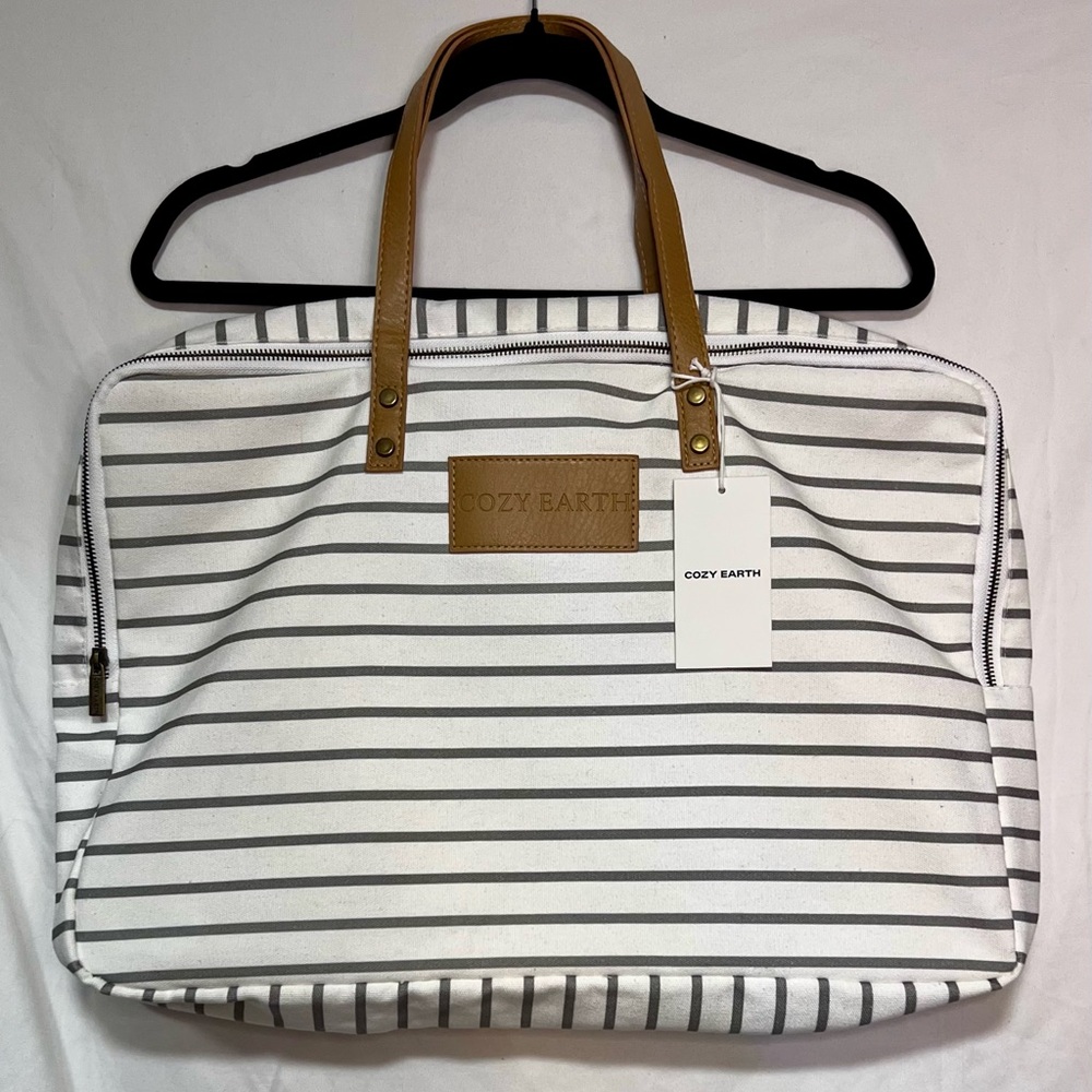 Cozy Earth Reusable Striped Canvas Tote Bag Shopping Travel Grocery Cotton Beach